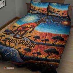 Aboriginal Dots Stary Sky With Kangaroo Quilt Bed Set