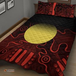 Aboriginal Quilt Bed Set Indigenous Flag Grunge Style