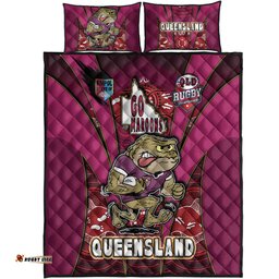 Queensland Rugby League Team Quilt Bed Set Queensland Maroons Mascot With Aboriginal Art STATE OF ORIGIN Quilt Bed Set