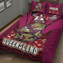Queensland Rugby League Team Quilt Bed Set Queensland Maroons Mascot With Aboriginal Art STATE OF ORIGIN Quilt Bed Set