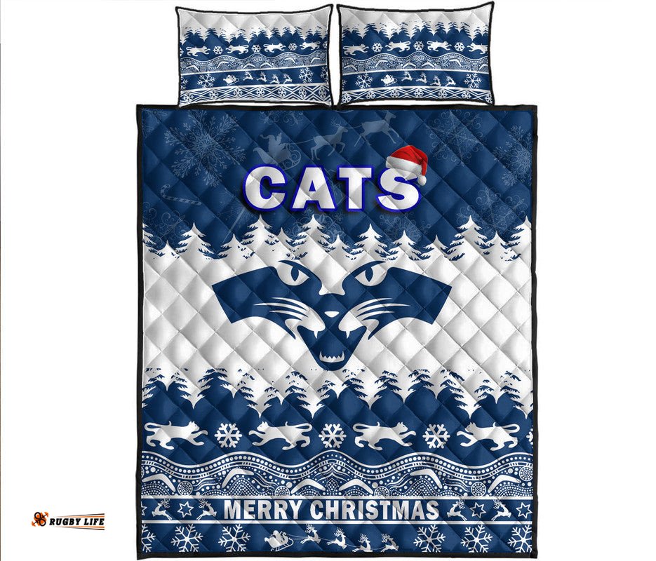 Geelong Cats Unique Winter Season Quilt Bed Set Cats Merry Christmas