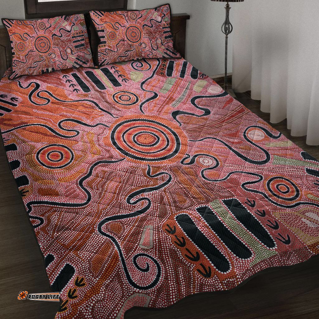 Aboriginal Quilt Bed Set Indigenous Footprint Landscape