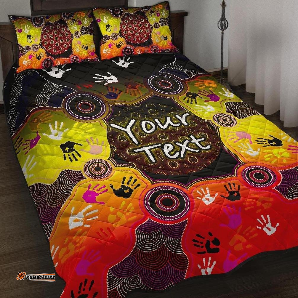 Custom Aboriginal Quilt Bed Set, Indigenous Circle Dot Painting Hand Art