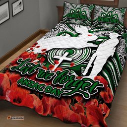 Rabbitohs Quilt Bed Set ANZAC Day Poppy Flowers With Aboriginal