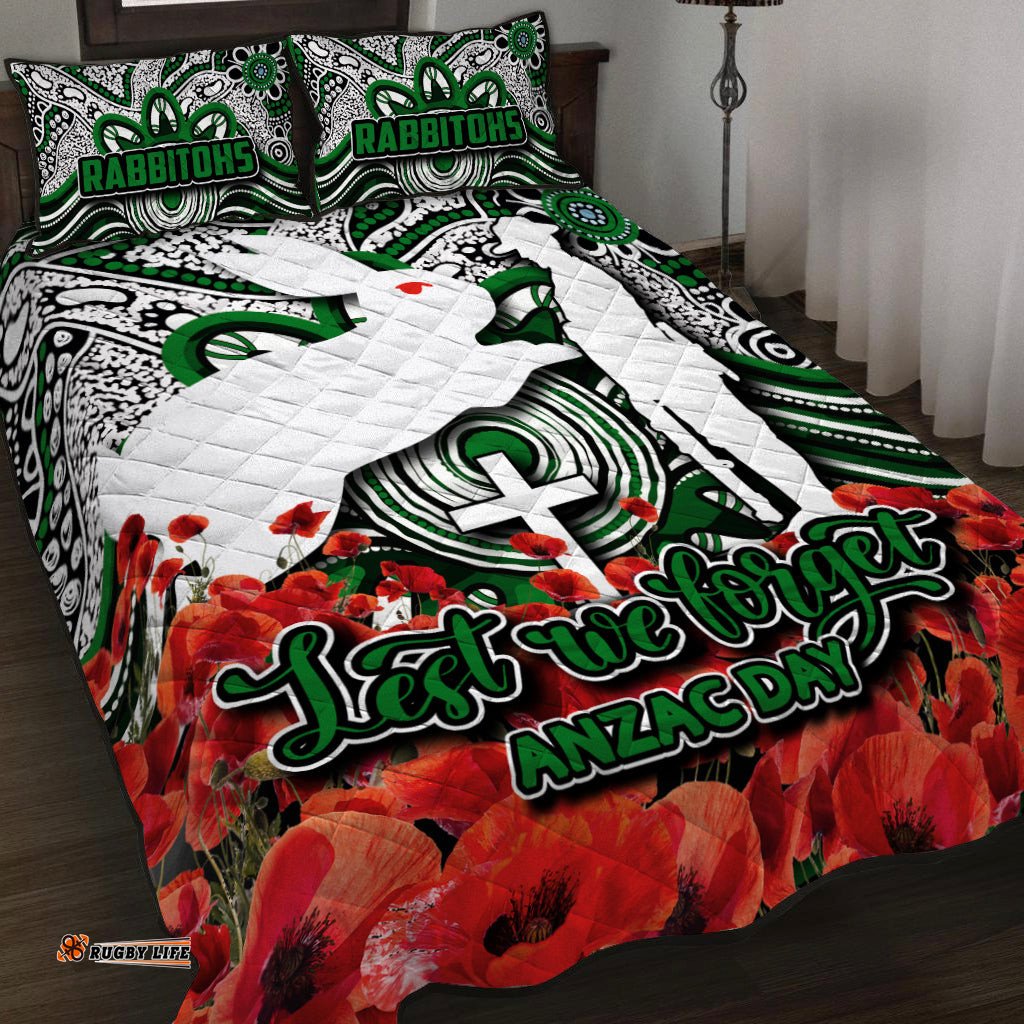 Rabbitohs Quilt Bed Set ANZAC Day Poppy Flowers With Aboriginal