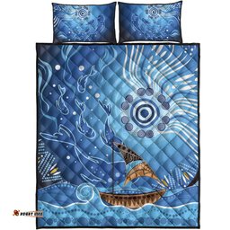quilt bed set aboriginal view sea with fish and boat