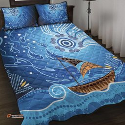 quilt bed set aboriginal view sea with fish and boat