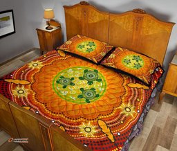 Aboriginal Quilt Bed Set, Turtle Circle Dot Painting Art