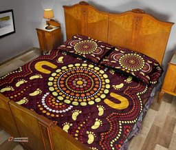 Aboriginal Quilt Bed Set, Indigenous Circle Footprint