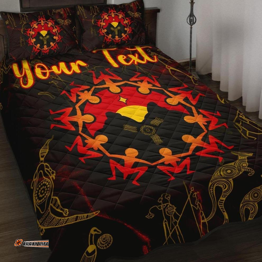 Custom Aboriginal Quilt Bed Set Australia Map and Indigenous Flag