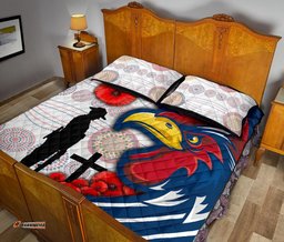 Australia Roosters Quilt Bed Set ANZAC Day Three Tiles Style