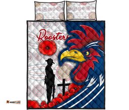 Australia Roosters Quilt Bed Set ANZAC Day Three Tiles Style