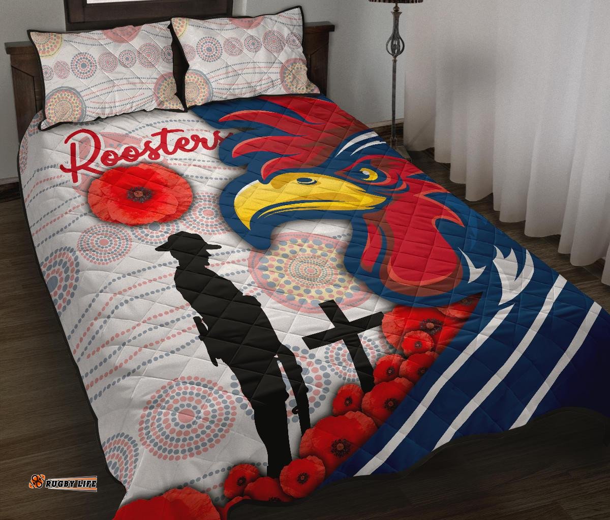 Australia Roosters Quilt Bed Set ANZAC Day Three Tiles Style