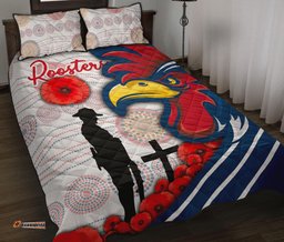 Australia Roosters Quilt Bed Set ANZAC Day Three Tiles Style