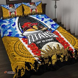 Titans Rugby ANZAC Aboriginal Quilt Bed Set Titans with Poppy Watercolor Flower Quilt Bed Set