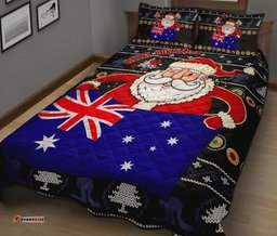 Christmas Personalised Quilt Bed Set Australia Santa Claus Hold The Flag Black