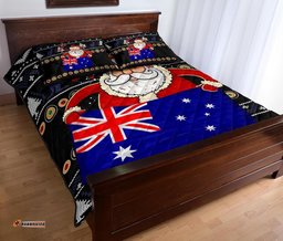 Christmas Personalised Quilt Bed Set Australia Santa Claus Hold The Flag Black