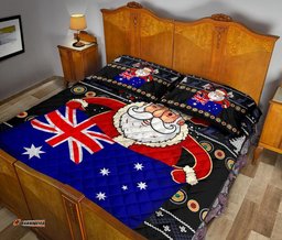 Christmas Personalised Quilt Bed Set Australia Santa Claus Hold The Flag Black