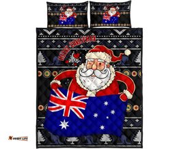Christmas Personalised Quilt Bed Set Australia Santa Claus Hold The Flag Black