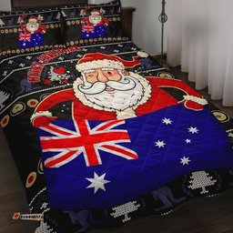Christmas Personalised Quilt Bed Set Australia Santa Claus Hold The Flag Black