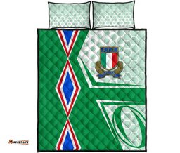 Italy Rugby Quilt Bed Set Gli Azzurri Vibes Green