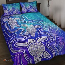 Aboriginal Quilt Bed Set Sea Turtle With Indigenous Patterns Blue