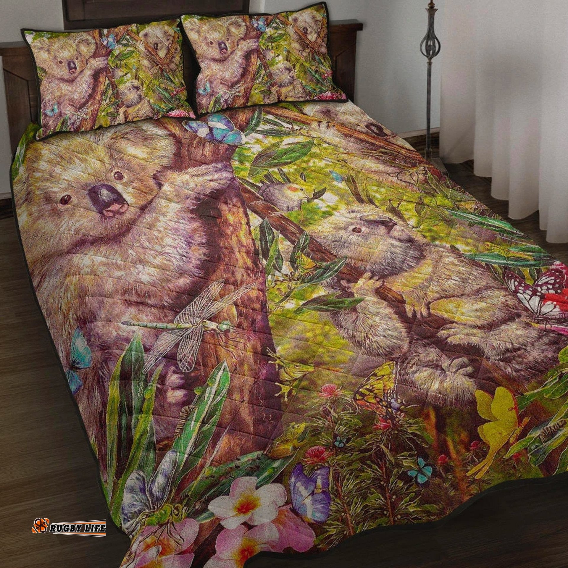 Koala Quilt Set Cover 3D Koala with Waratah Flower Quilt Bed Set