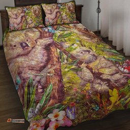 Koala Quilt Set Cover 3D Koala with Waratah Flower Quilt Bed Set