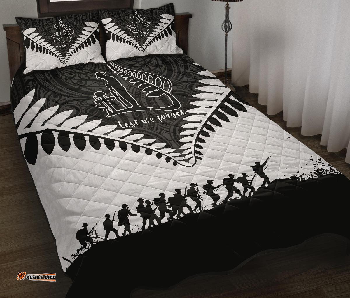 New Zealand ANZAC Quilt Bed Set, Lest We Forget Silver Fern Quilt And Pillow Cover