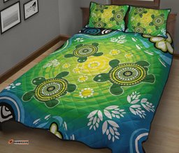 Aboriginal Quilt Bed Set, Indigenous Green Turtle
