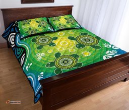 Aboriginal Quilt Bed Set, Indigenous Green Turtle