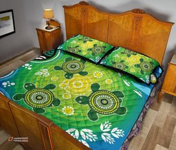 Aboriginal Quilt Bed Set, Indigenous Green Turtle