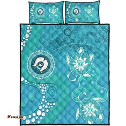 Amazing Aussie Australia Turtles Aboriginal Indigenous Dot Turtles In The Ocean (Turquoise) Quilt Bed Set
