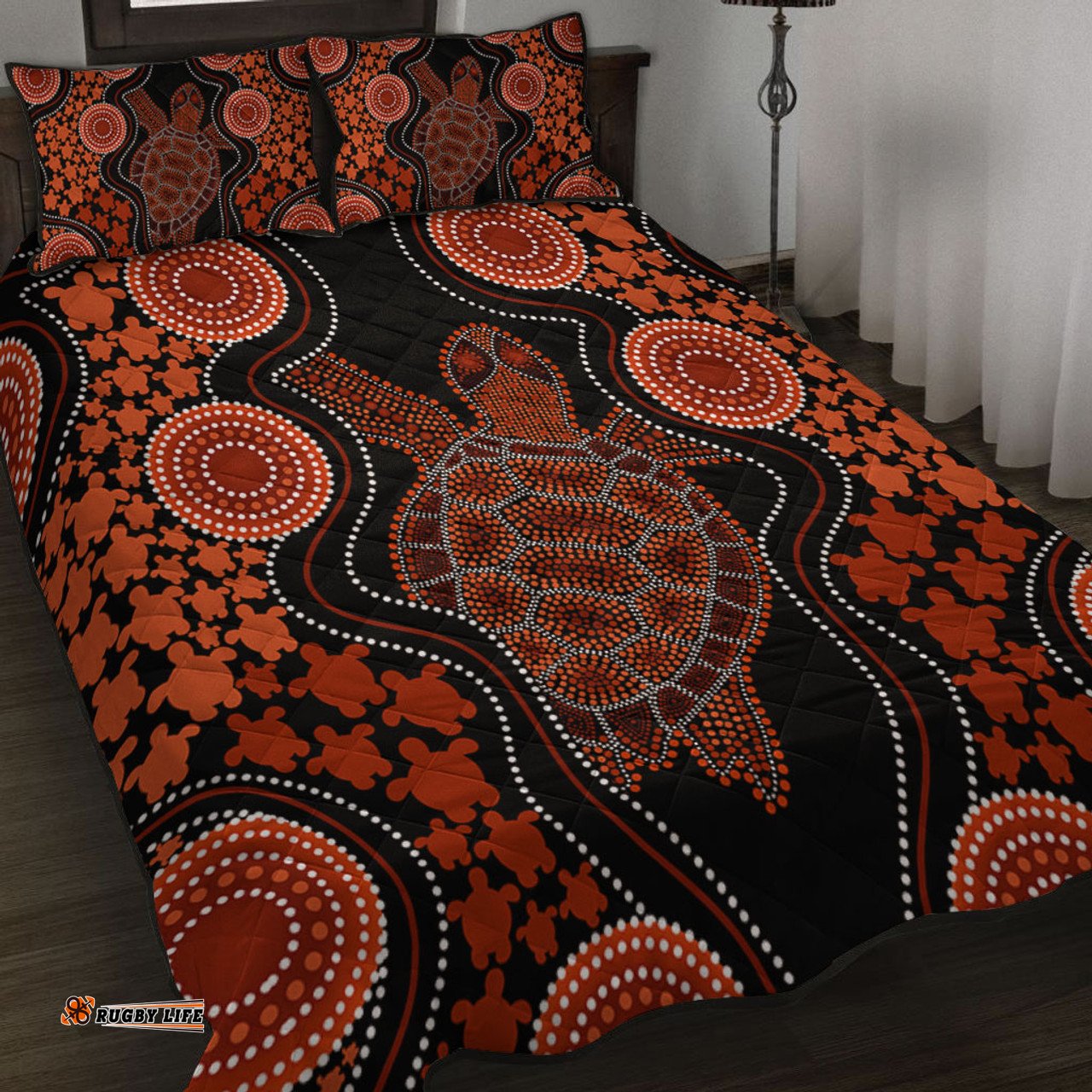 Amazing Aussie Australia Aboriginal Art Turtles Inspired Orange Quilt Bed Set