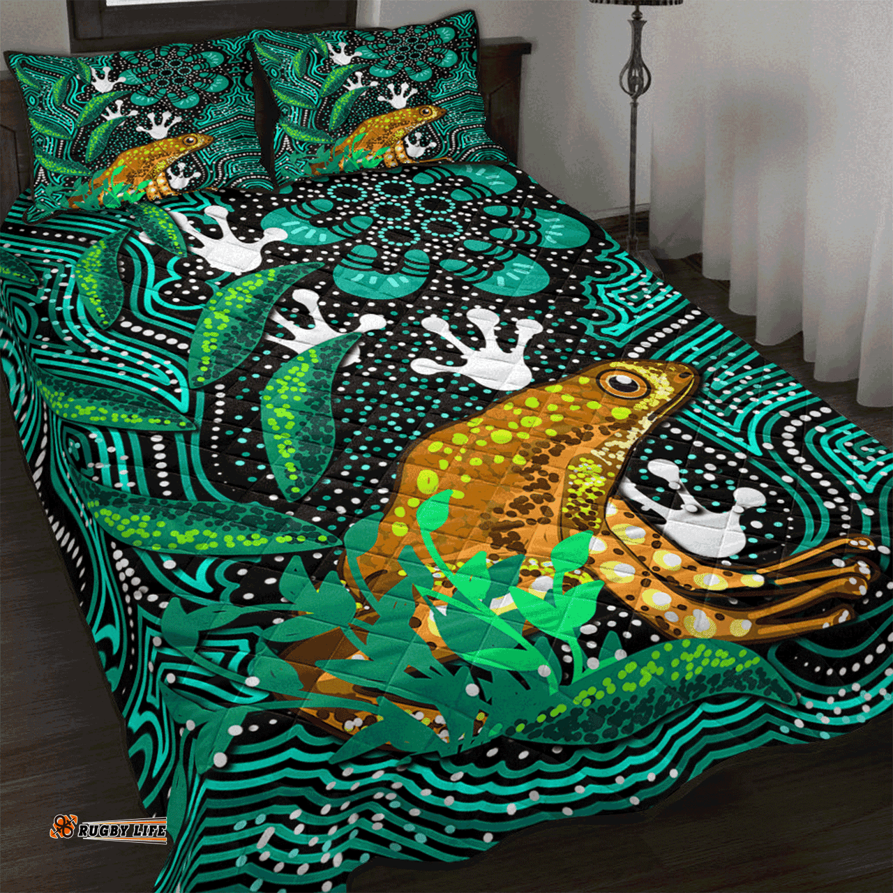 Amazing Aussie Australia Aboriginal Inspired Dreaming Indigenous Frog Quilt Bed Set