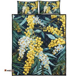 Amazing Aussie Australia Golden Wattle Golden Wattle Seamless Patterns Blue Background Quilt Bed Set