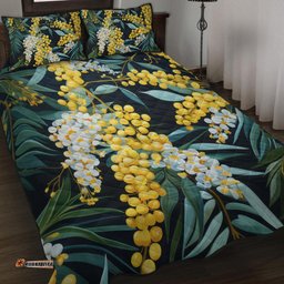 Amazing Aussie Australia Golden Wattle Golden Wattle Seamless Patterns Blue Background Quilt Bed Set
