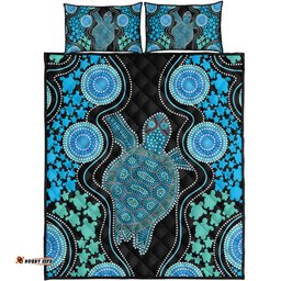 Amazing Aussie Australia Aboriginal Art Turtles Inspired Green Quilt Bed Set