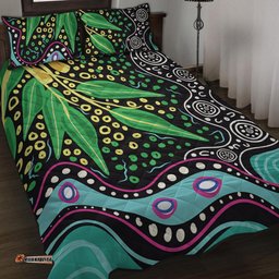 Amazing Aussie Australia Wattle Leaves Aboriginal Dot Art And Wattle Leaves Quilt Bed Set