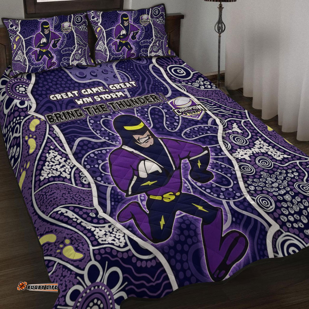 Amazing Aussie Melbourne Storm Grand Final Custom Custom Storm With Contemporary Style Of Aboriginal Painting Quilt Bed Set