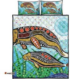 Amazing Aussie Australia Aboriginal Dugong Aboriginal Artwork With Mother And Baby Quilt Bed Set