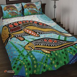 Amazing Aussie Australia Aboriginal Dugong Aboriginal Artwork With Mother And Baby Quilt Bed Set