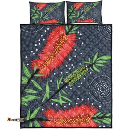 Amazing Aussie Australia Flowers Aboriginal Red Bottle Brush Tree Depicted In Aboriginal Style Quilt Bed Set