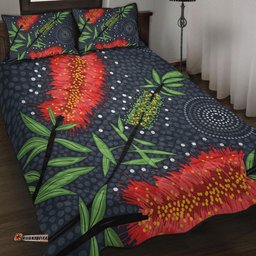 Amazing Aussie Australia Flowers Aboriginal Red Bottle Brush Tree Depicted In Aboriginal Style Quilt Bed Set