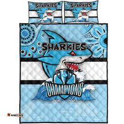 Amazing Aussie Cronulla Sutherland Sharks Talent Win Games But Teamwork And Intelligence Win Championships With Aboriginal Style Quilt Bed Set