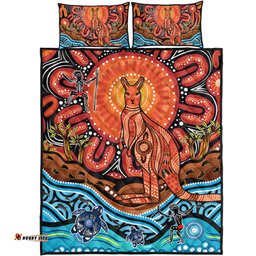 Amazing Aussie Australia Aboriginal Inspired Kangaroo Dreaming Dot Painting Pattern Quilt Bed Set