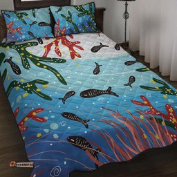 Amazing Aussie Australia Aboriginal Underwater Concept Aboriginal Art With Fish Quilt Bed Set