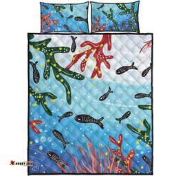 Amazing Aussie Australia Aboriginal Underwater Concept Aboriginal Art With Fish Quilt Bed Set