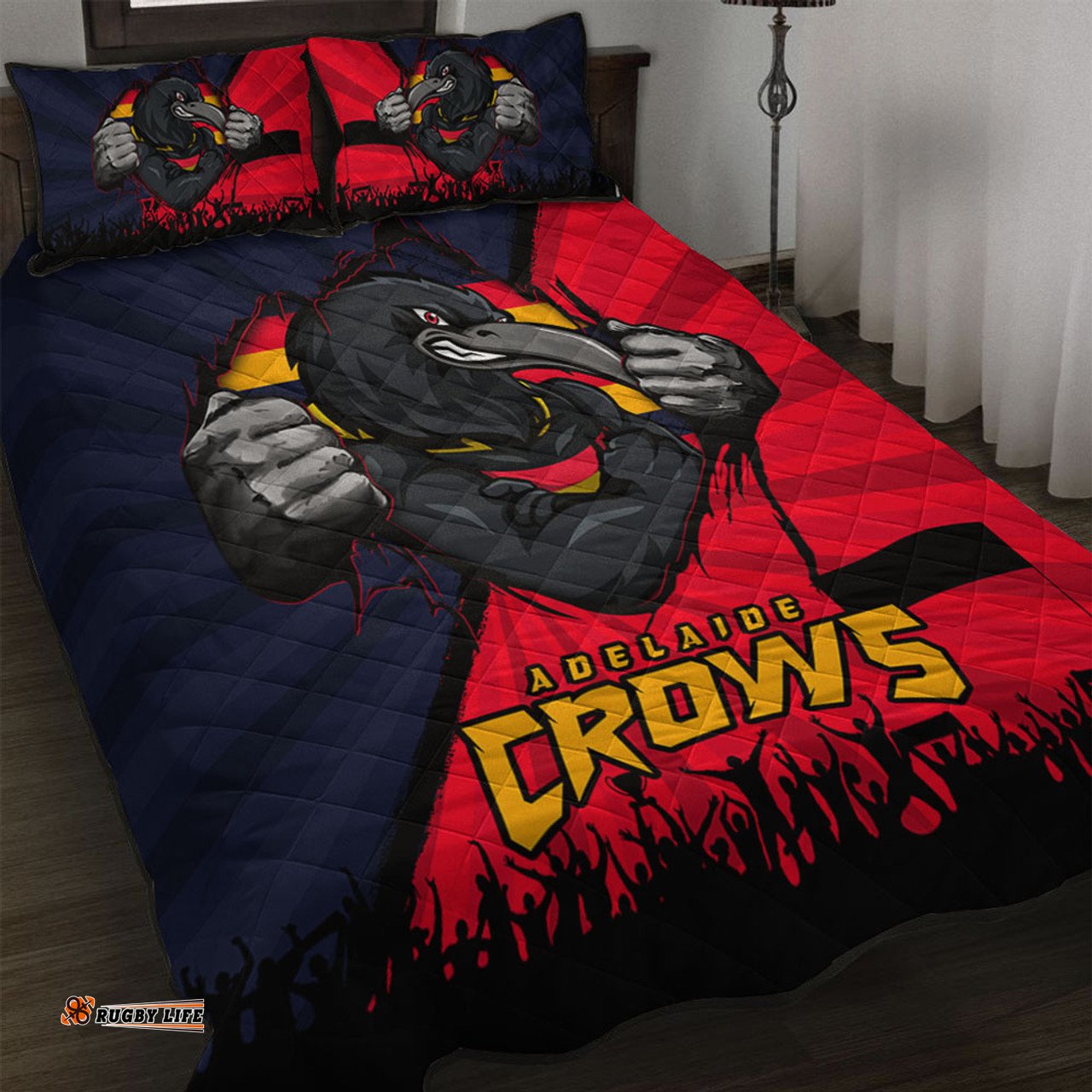 Amazing Aussie Adelaide Crows Breaking Through Fan Design Quilt Bed Set