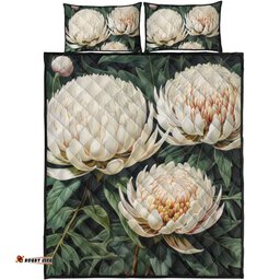 Amazing Aussie Australia Waratah White Waratah Flowers Fine Art Ver2 Quilt Bed Set